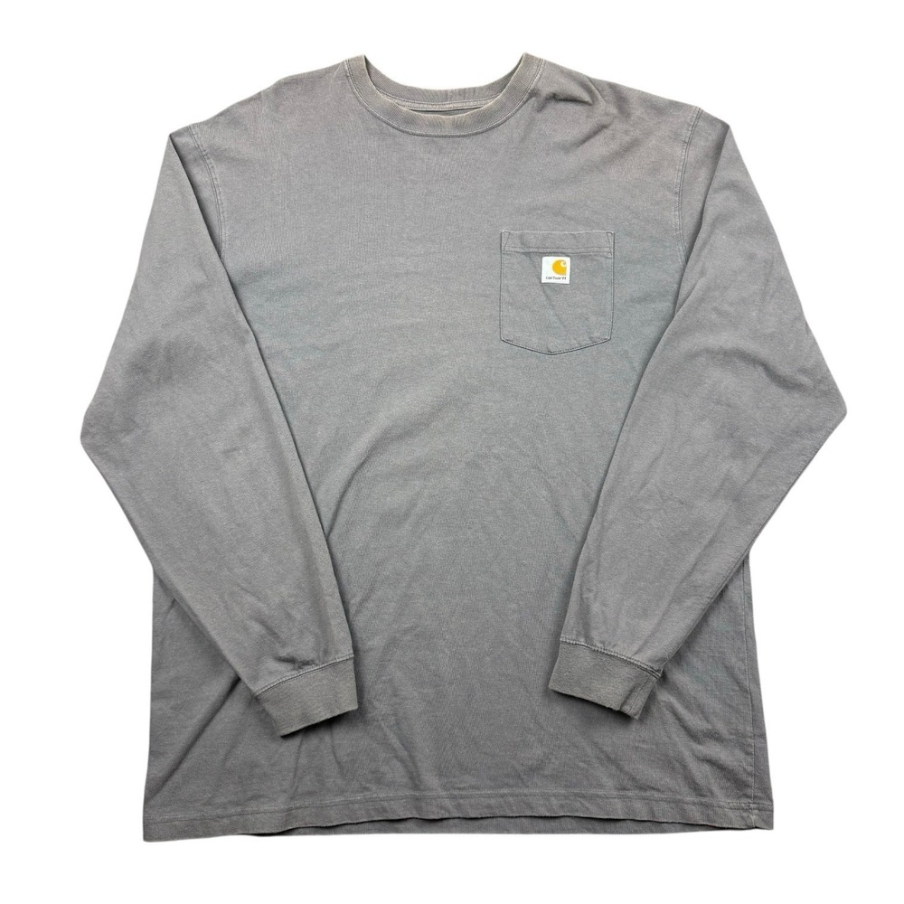 Carhartt T Shirt Men XL Tall Gray Faded Long Sleeve Workwear Rugged Logo